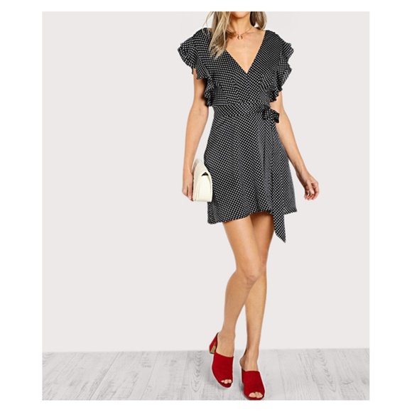 Black Polka Dot Ruffle Sleeve Mini Dress - Picture 5 of 5